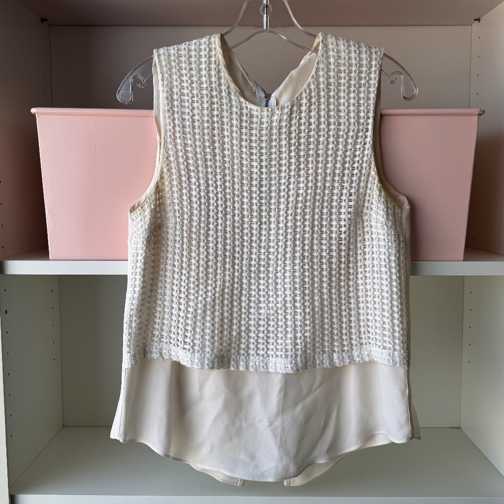 A.L.C. Crochet Knitted Layered Silk Sleeveless Tunic Top